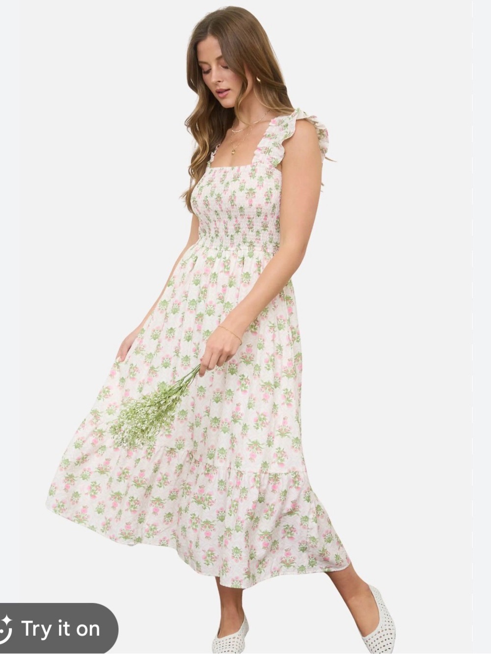 Blu Pepper Pink & Green Floral Maxi Dress with Ruffle Straps